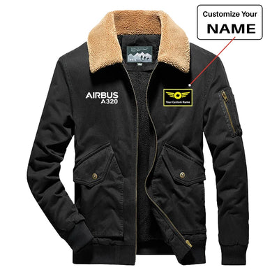 Airbus A320 & Text aviation design printed on heavyweight padded shell with warm lining thick bomber jacket.