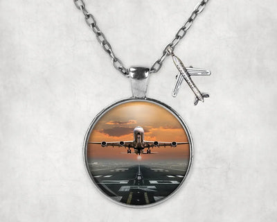 Aircraft Departing from RW30 aviation-themed necklace, polished stainless steel.
