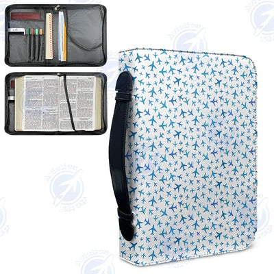 Many Airplanes White aviation print PU accessories bag, PU faux leather.