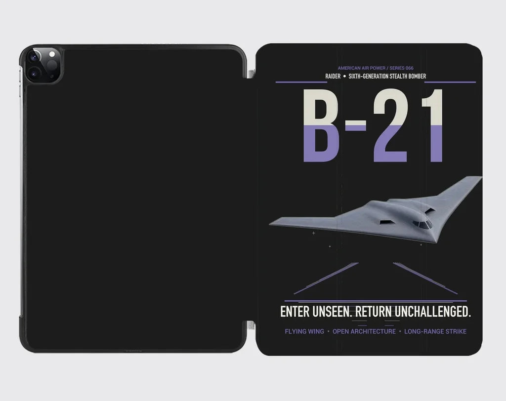 B-21 Raider design on black ipad tablet case