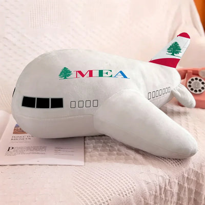 Middle East Airlines(MEA) aviation design on soft polyester filling airplane-shape decorative pillow.