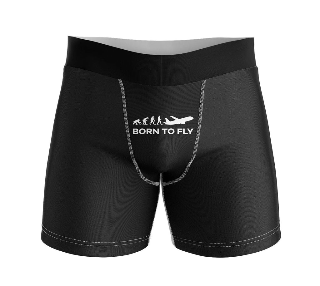 Born To Fly aviation design on soft cotton blend men's boxers.