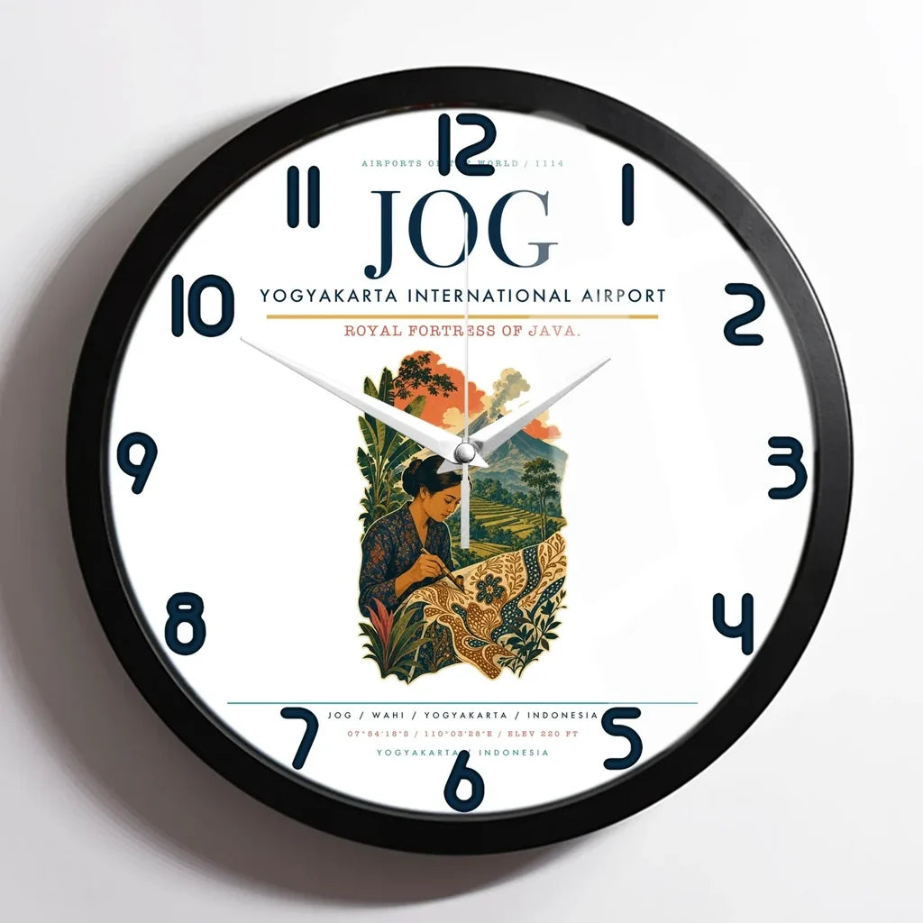 Yogyakarta International Airport (JOG) design on white framed wall clock