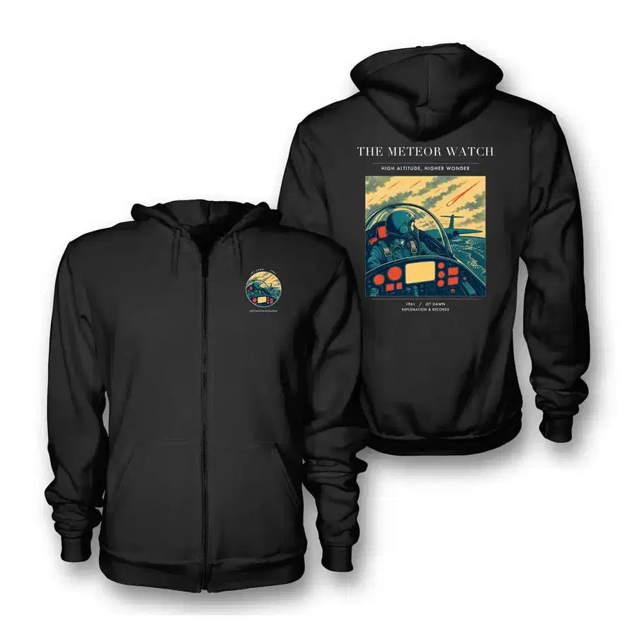 VINTAGE G4212 - The Meteor Watch - Premium Zipped Hoodie design on black