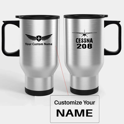 Cessna 208 & Plane Travel Mugs (With Holder) aviation design on travel mug with holder, insulated double-wall with car-cup ba.