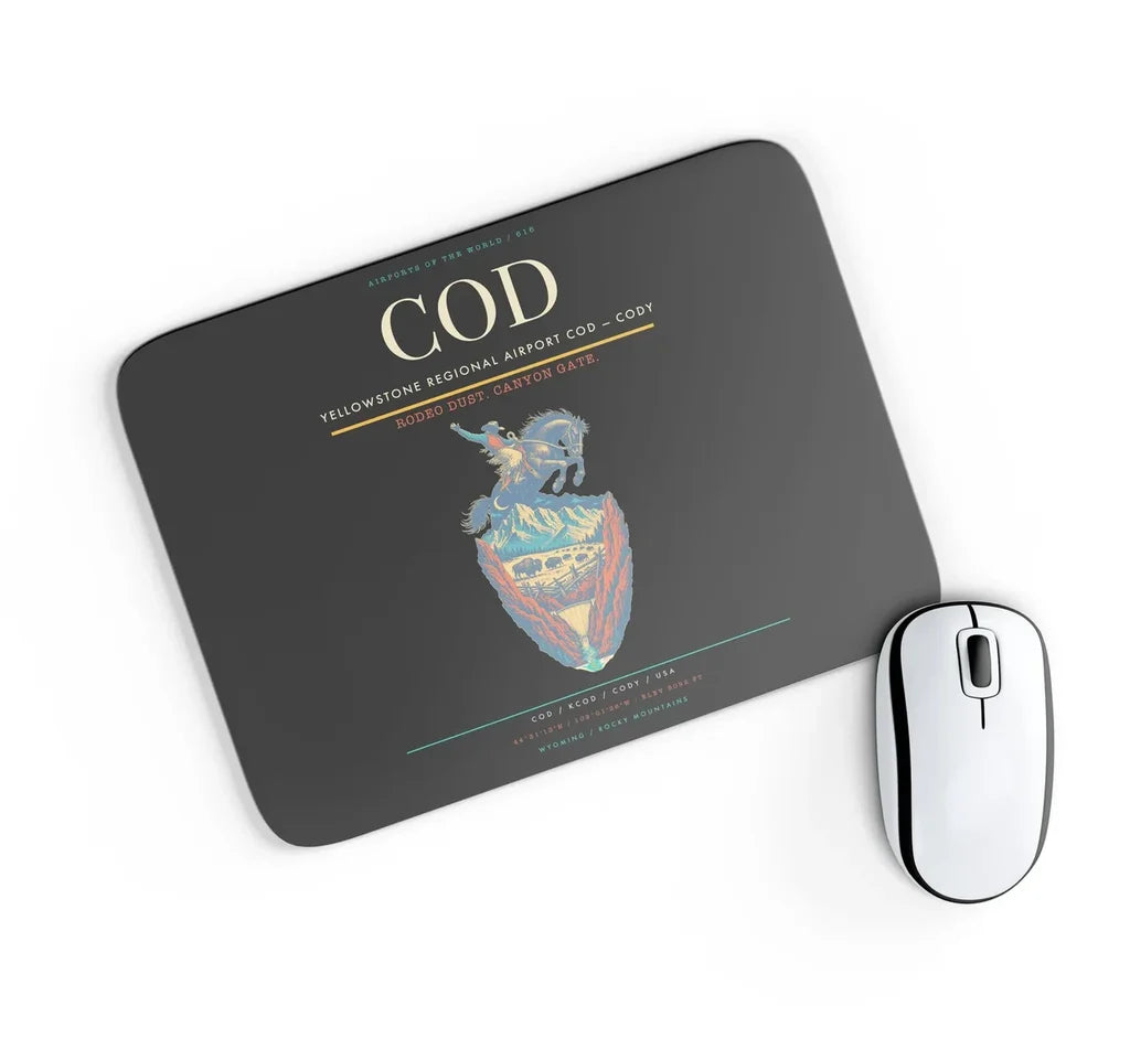 Yellowstone Regional Airport (COD) design on black rectangle mouse pad