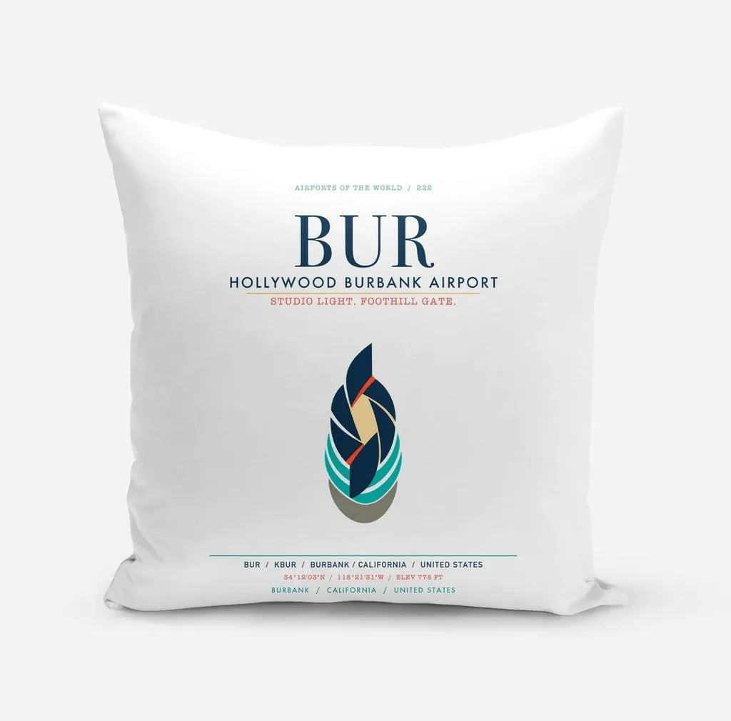 Hollywood Burbank Airport (BUR) design on white pillow