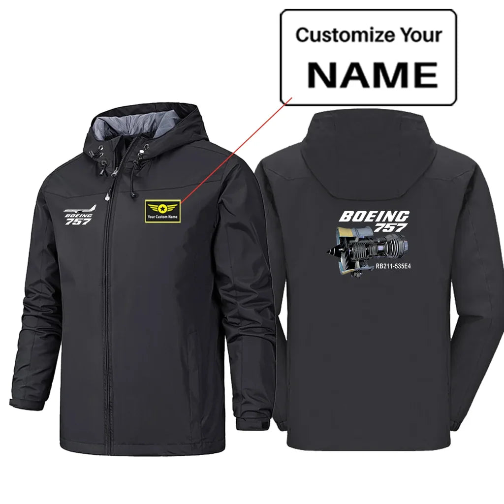 Boeing 757 & Rolls Royce Engine (RB211) Rain Jackets & Windbreakers aviation design printed on waterproof shell with sealed s.