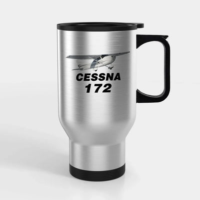 The Cessna 172 Travel Mugs (With Holder) aviation design on travel mug with holder, insulated double-wall with car-cup base.