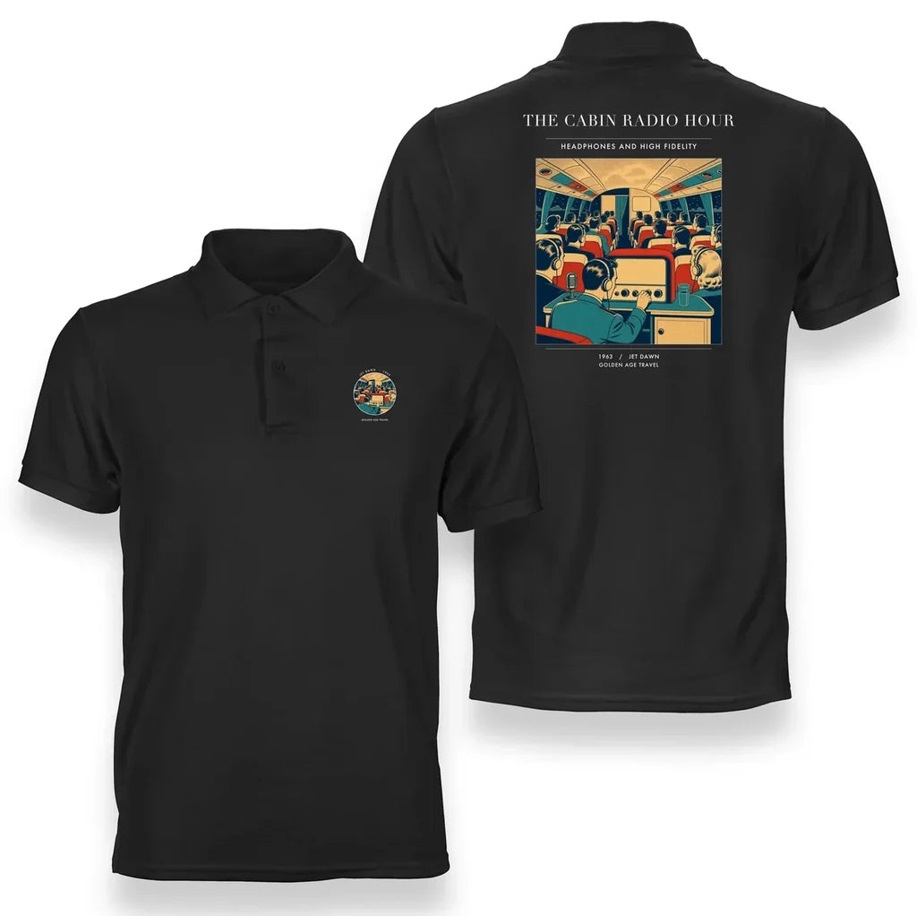 VINTAGE G4229 - The Cabin Radio Hour - Double-Side Polo T-Shirt design on black