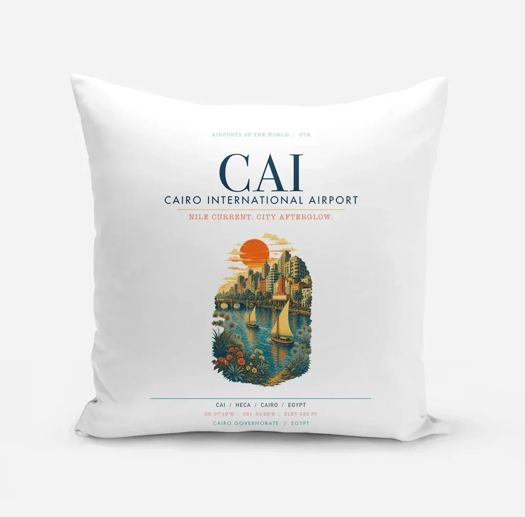 Cairo International Airport (CAI) design on white pillow