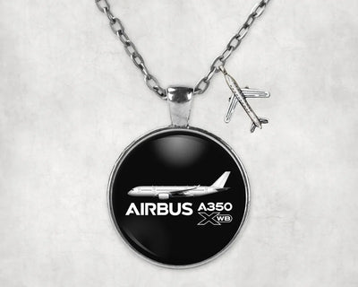 The Airbus A350 WXB aviation necklace, stainless steel body with engraved detail.