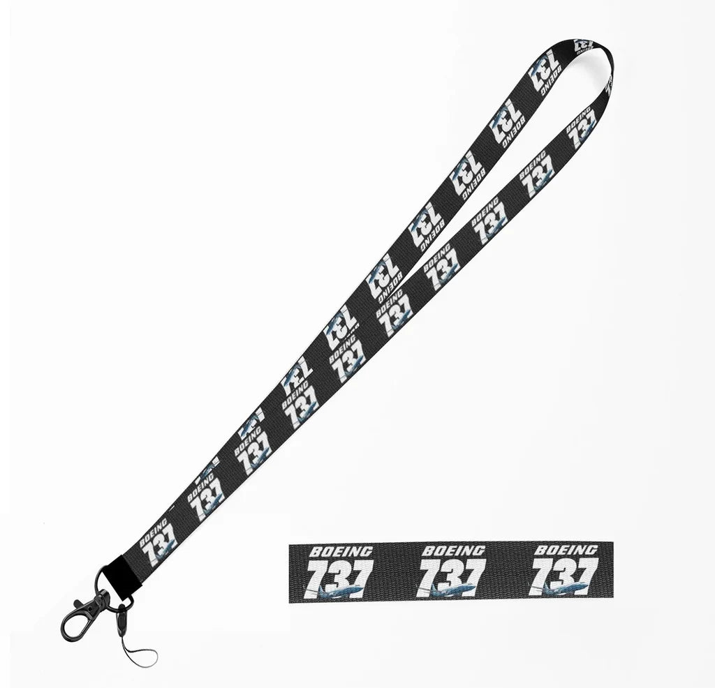 Super Boeing 737+Text lanyard and ID holder in black