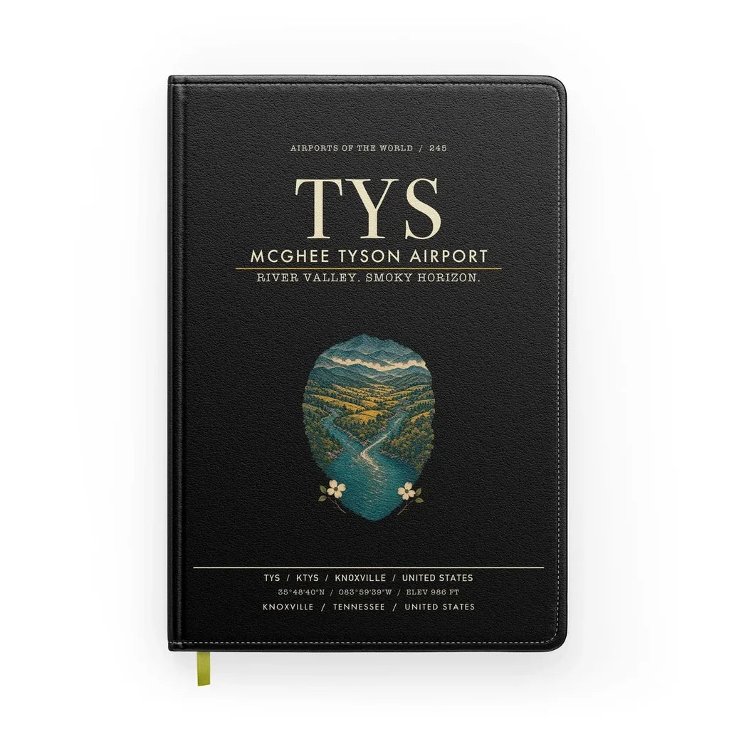 McGhee Tyson Airport Knoxville (TYS) design on black notebook
