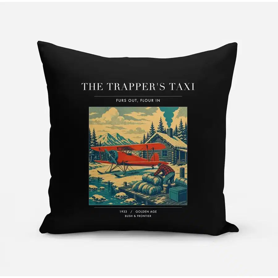 VINTAGE G4192 - The Trapper's Taxi - Designed Pillows design on black