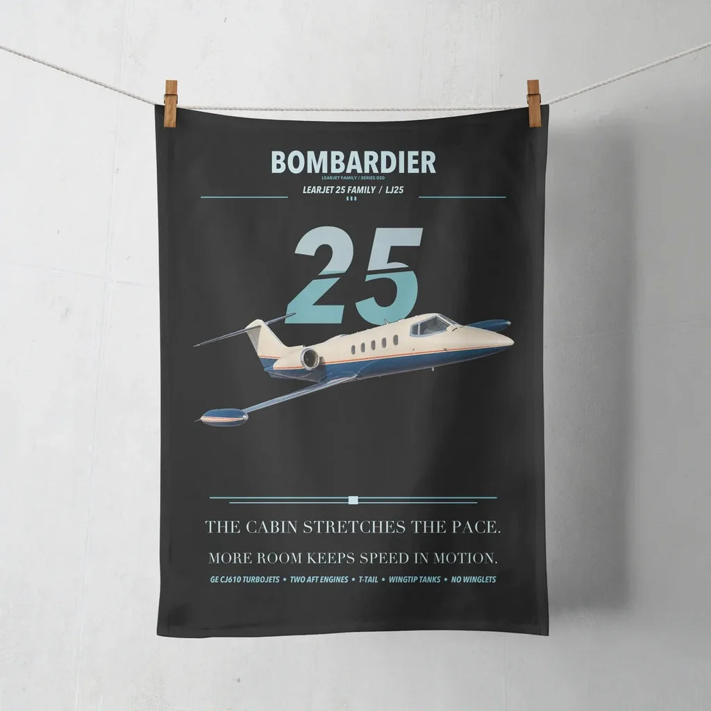 Bombardier Learjet 25 design on black towel