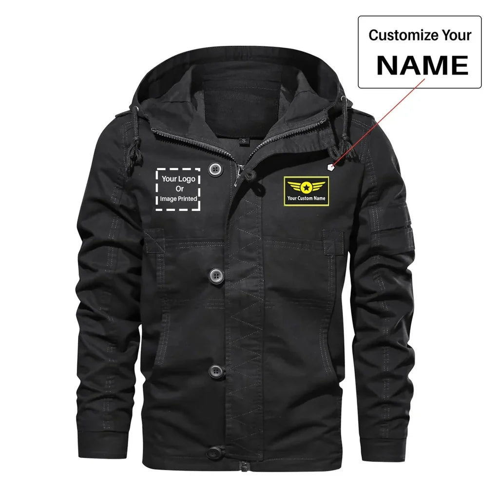 Custom Name & LOGO aviation design printed on heavy cotton shell with classic fit cotton jacket.