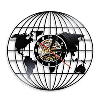 Thumbnail for World Map Vinyl Record aviation design on premium wood and metal wall clock.