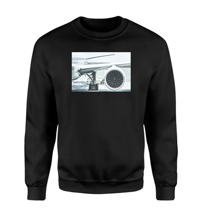 Amazing Aircraft & Engine aviation design printed on soft cotton blend sweatshirt.