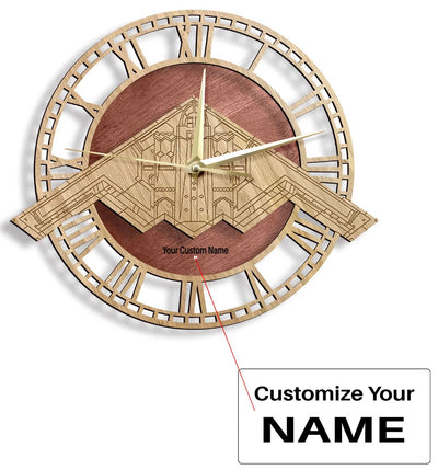 B-2 Spirit Bomber aviation design on premium wood wooden wall clock.