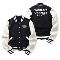 Thumbnail for World's Okayest Pilot Baseball Style aviation design printed on two-tone shell with ribbed cuffs baseball jacket.