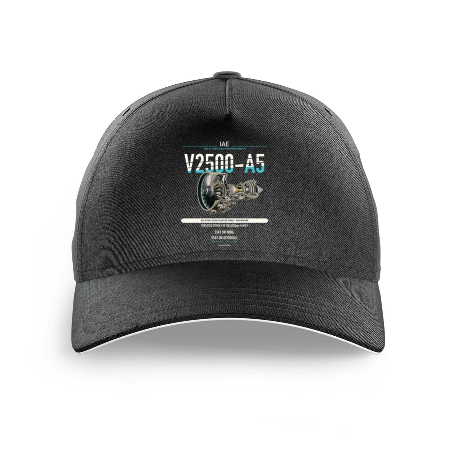 V2500-A5 design on black printed hat
