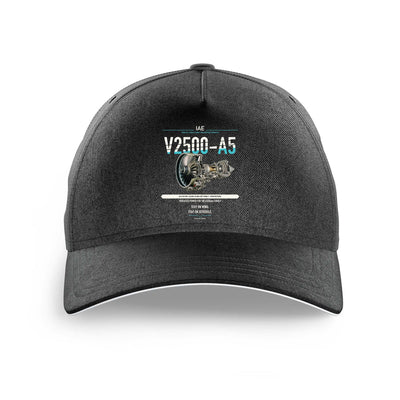V2500-A5 design on black printed hat