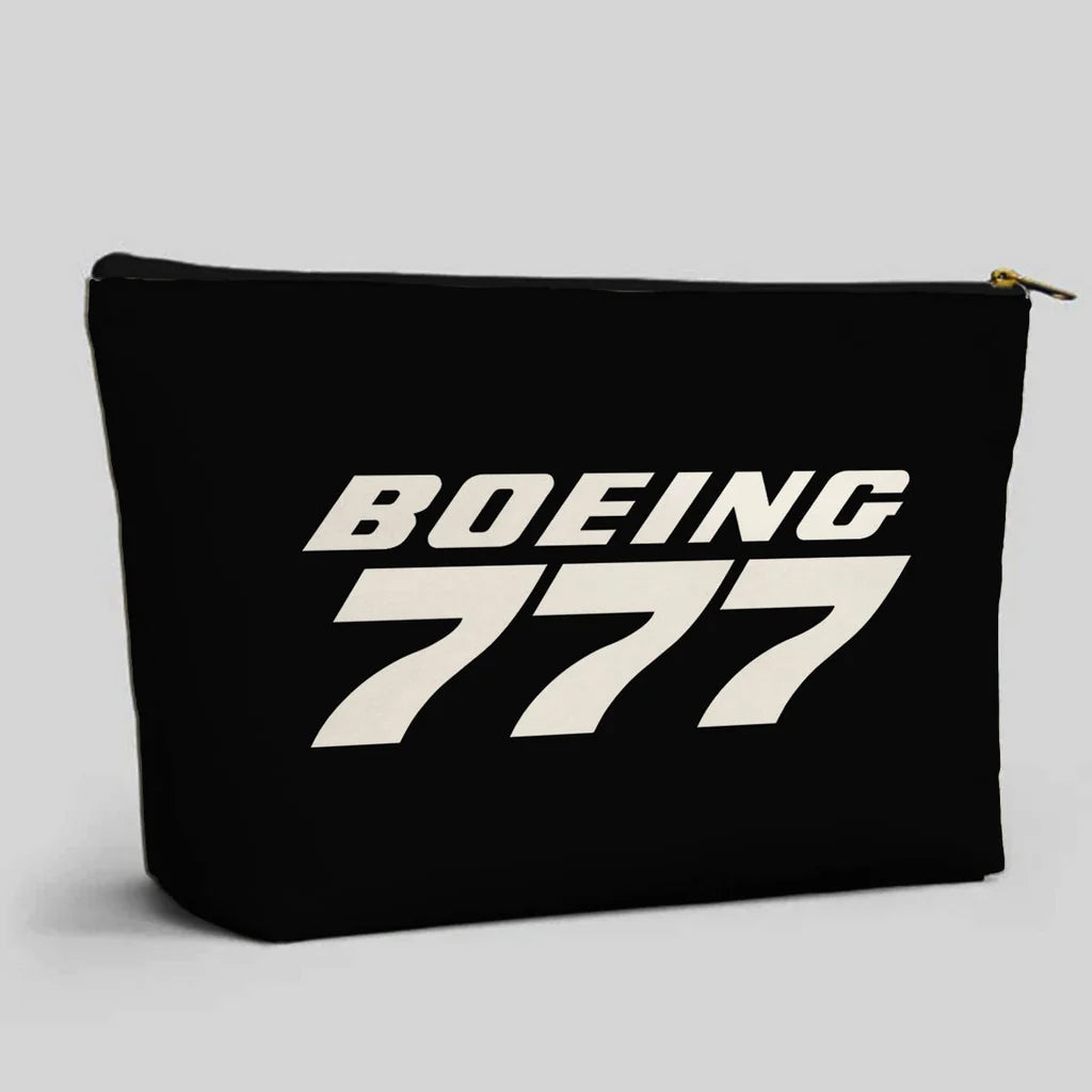 Boeing 777 & Text aviation zipper pouch in durable polyester.