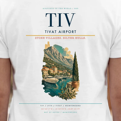 Tivat Airport (TIV) double-side t-shirt design close-up cover