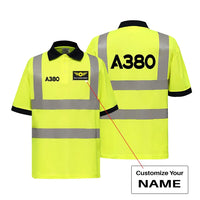 Thumbnail for Airbus A380 Flat Text aviation design printed on soft cotton reflective polo shirt.