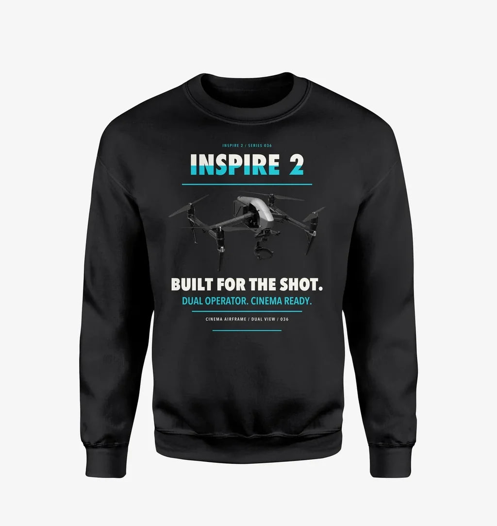 DJI Inspire 2 design on black sweatshirt