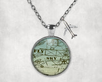 Thumbnail for Retro Airplanes & Text aviation necklace, stainless steel body with engraved detail.