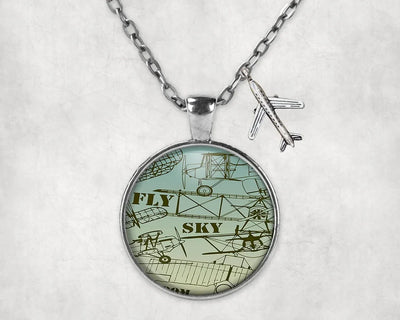Retro Airplanes & Text aviation necklace, stainless steel body with engraved detail.