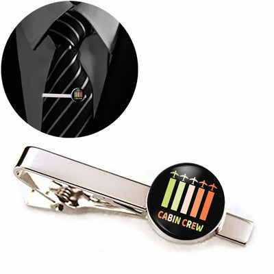Colourful Cabin Crew aviation-themed tie clip, polished stainless steel.