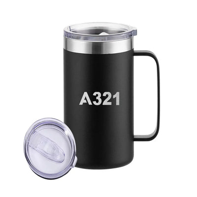 Airbus A321 Flat Text aviation design on stainless beer mug, insulated stainless beer mug.