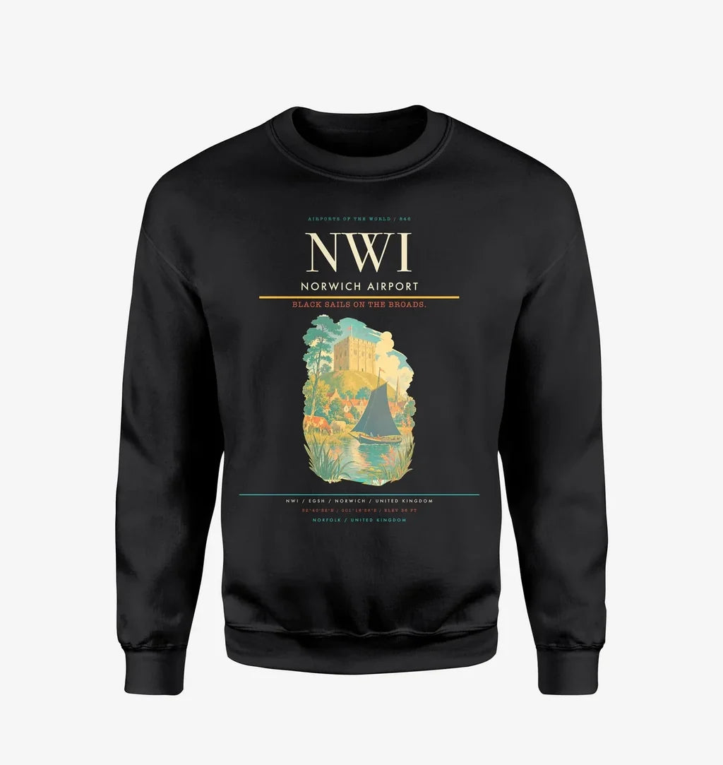 Norwich Airport (NWI) design on black sweatshirt