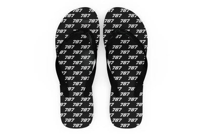Boeing 787 Flat Text Slippers (Flip Flops) aviation design on durable rubber sole slippers and flip-flops.