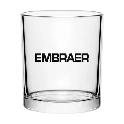Embraer & Text aviation design on whiskey glass, special-edition crystal cut.