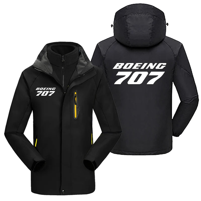 Boeing 707 & Text aviation design printed on heavyweight insulated shell with snow cuffs thick ski jacket.