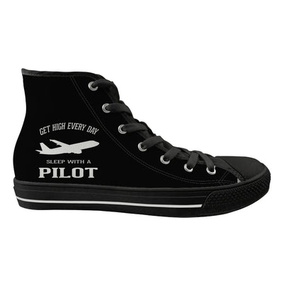 Get High Every Day Sleep With A Pilot Long Canvas Shoes (Women) aviation design on durable canvas women's canvas shoes.