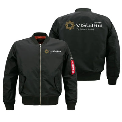Vistara Airlines logo on black bomber jacket