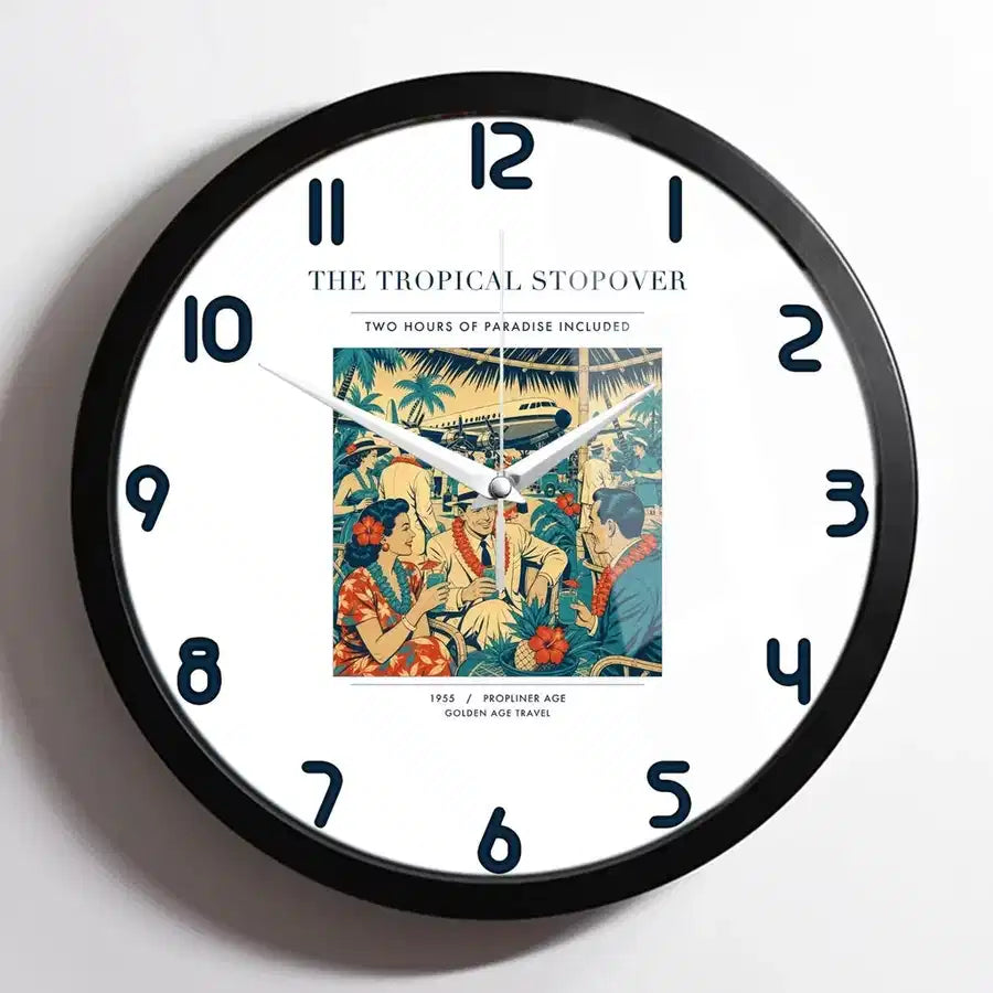VINTAGE G4225 - The Tropical Stopover - Designed Wall Clocks design on white framed
