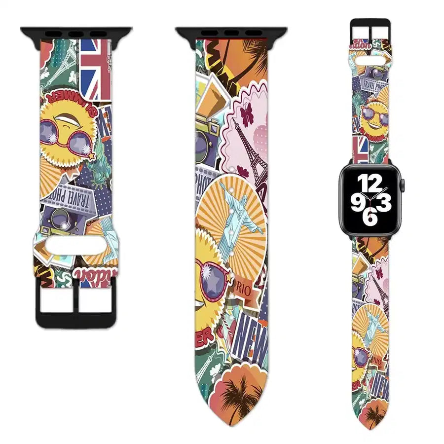Super Funny Travel Stickers aviation Apple Watch band, soft silicone body with engraved detail.
