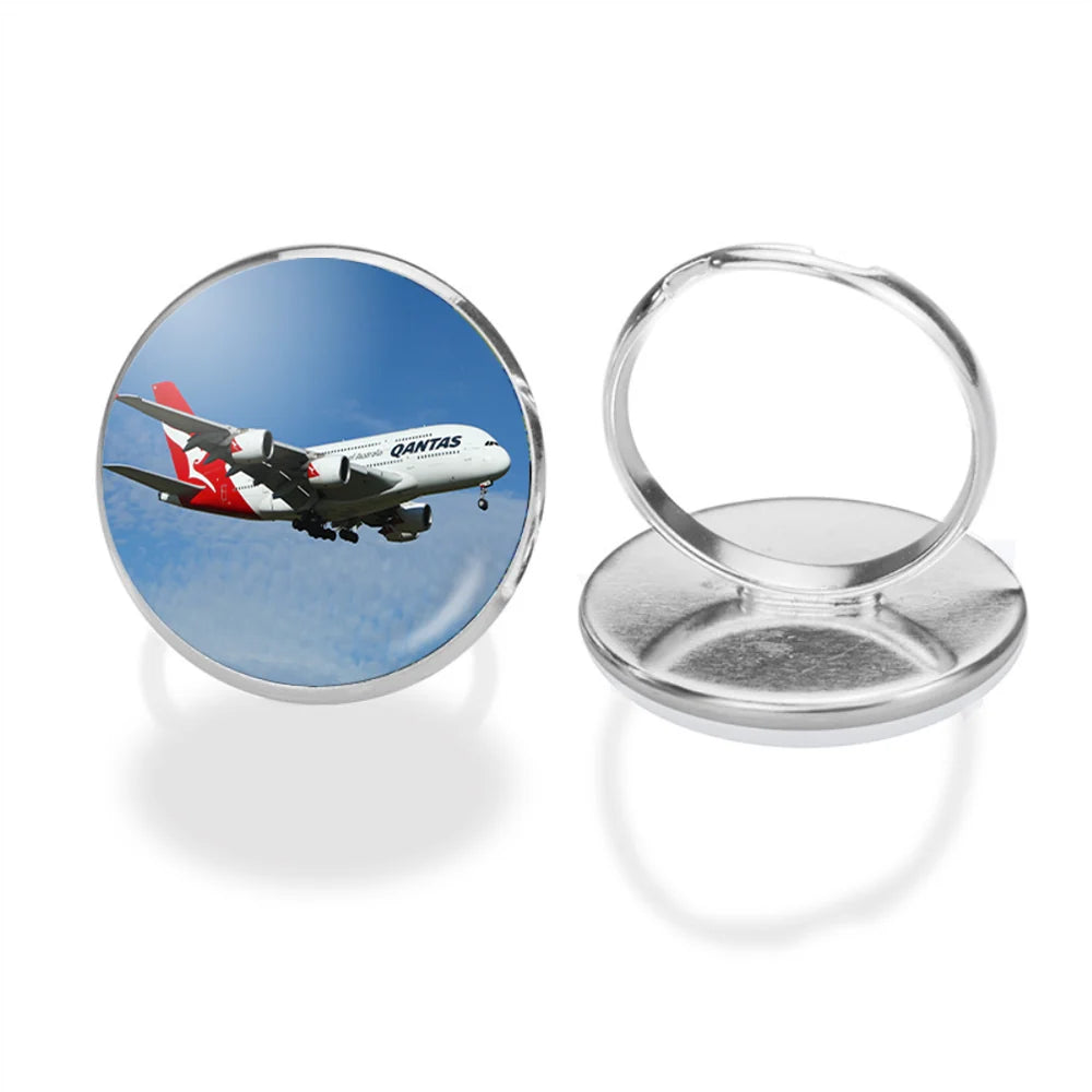 Landing Qantas Airlines A380 aviation ring in stainless steel.