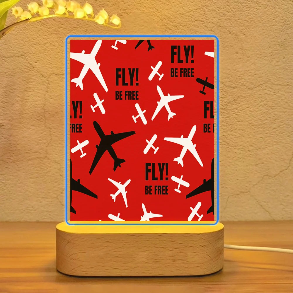 Fly Be Free Red aviation art night lamp in premium acrylic with LED.