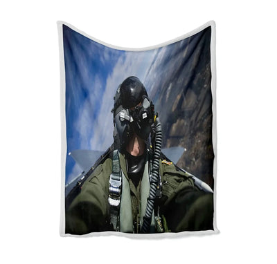 Amazing Military Pilot Selfie Bed Blankets & aviation print on soft fleece blanket.