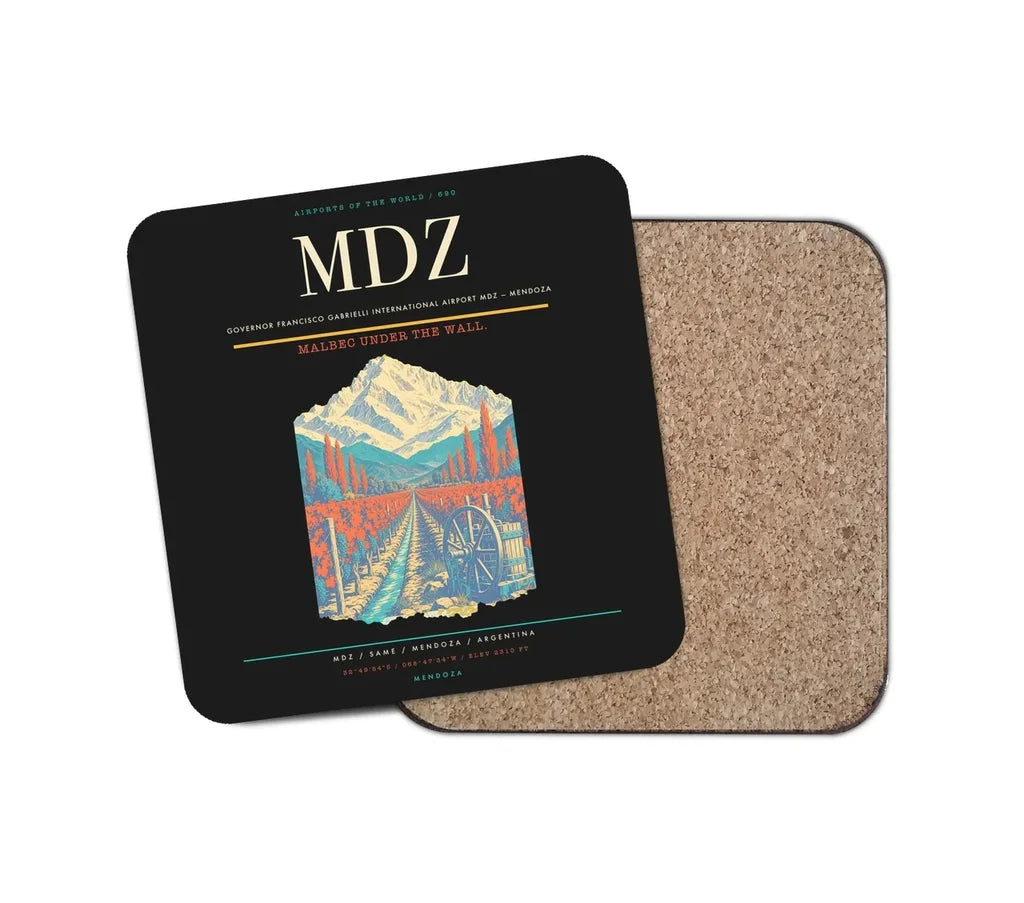 Governor Francisco Gabrielli International Airport (MDZ) design on black 1 piece coaster