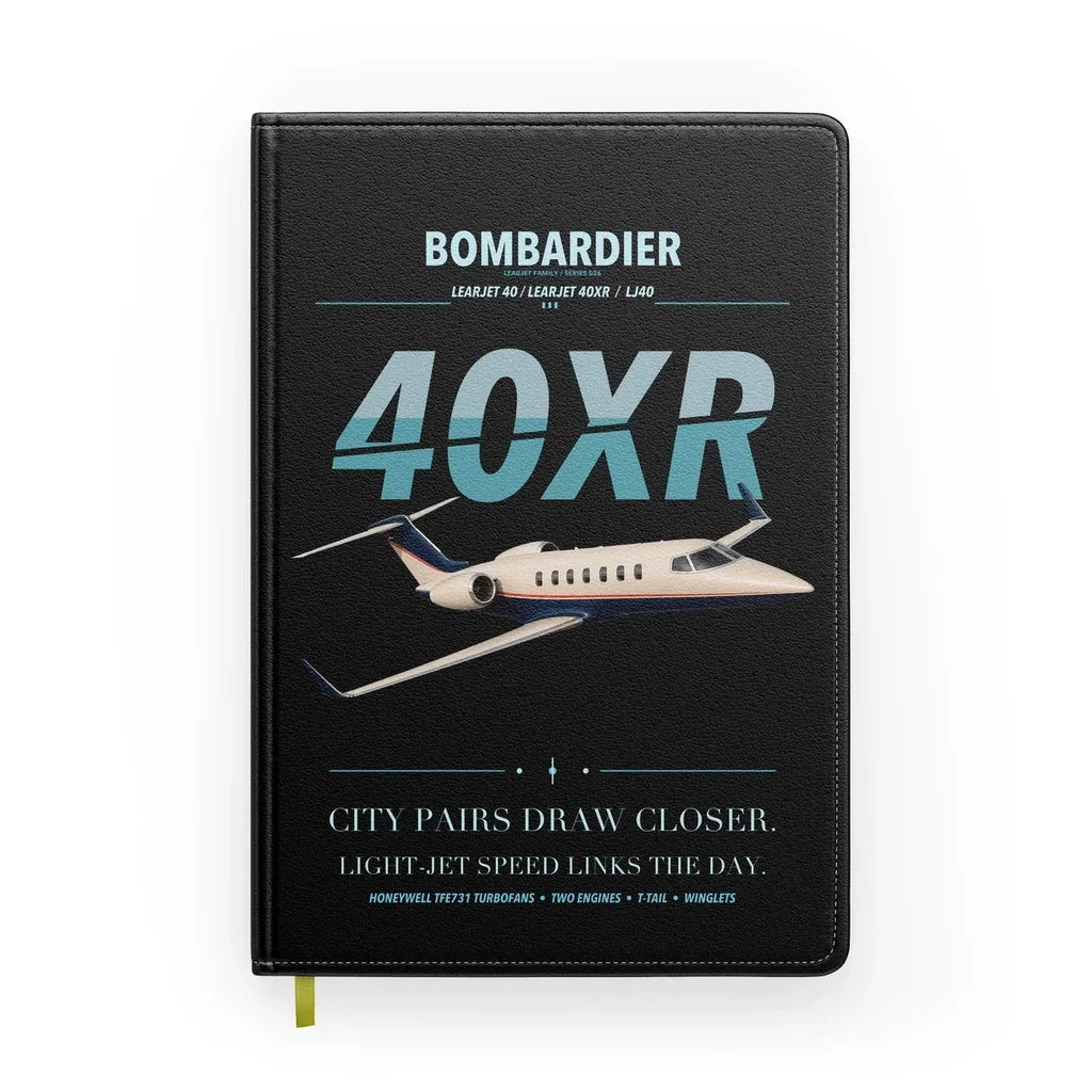 Bombardier Learjet 40XR design on black notebook