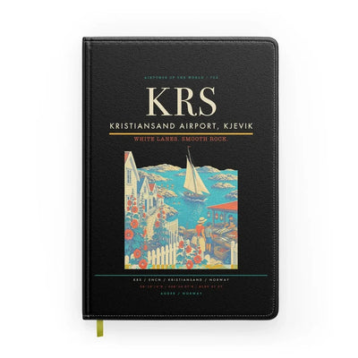 Kristiansand Airport, Kjevik (KRS) design on black notebook