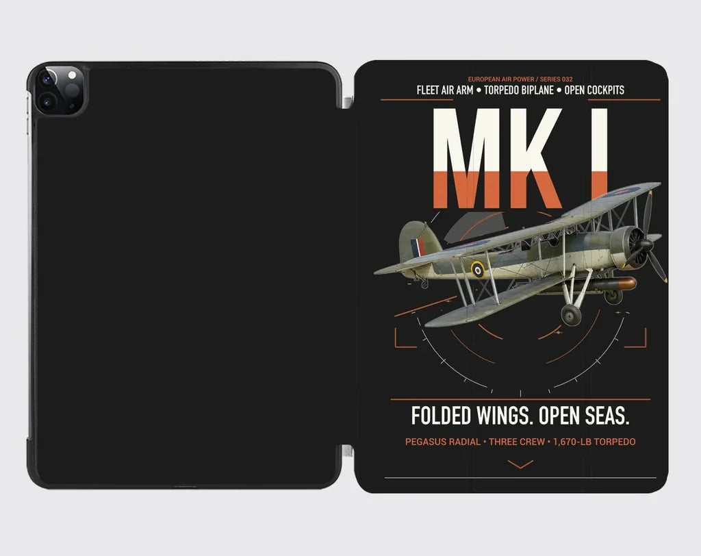 Fairey Swordfish Mk I design on black ipad tablet case